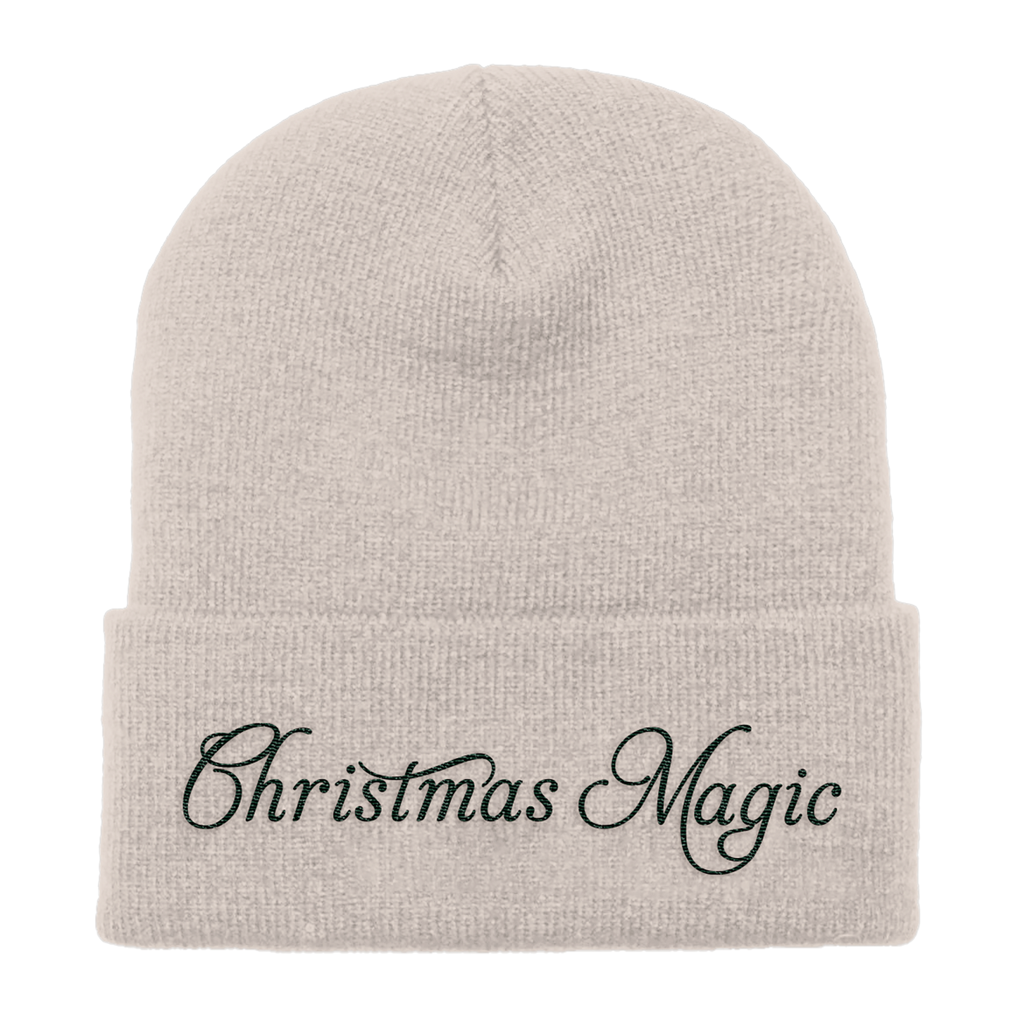 Beige beanie featuring Perrie “Christmas Magic” embroidery across the front.