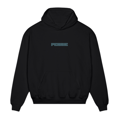 Black hoodie with 'PERRIE' logo on the front.
