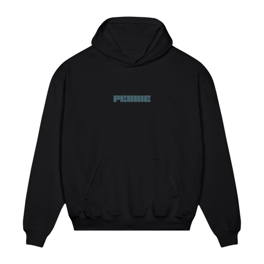 Black hoodie with 'PERRIE' logo on the front.